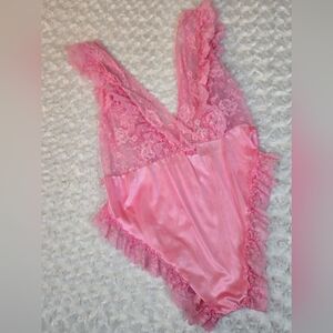 Sabrina For Mervyn's Vintage Pink Lace Body Suit Large (6176)